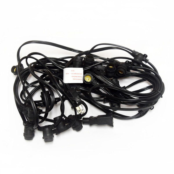 Warm White LED 25 Socket Outdoor Commercial String Light Set, Black ...