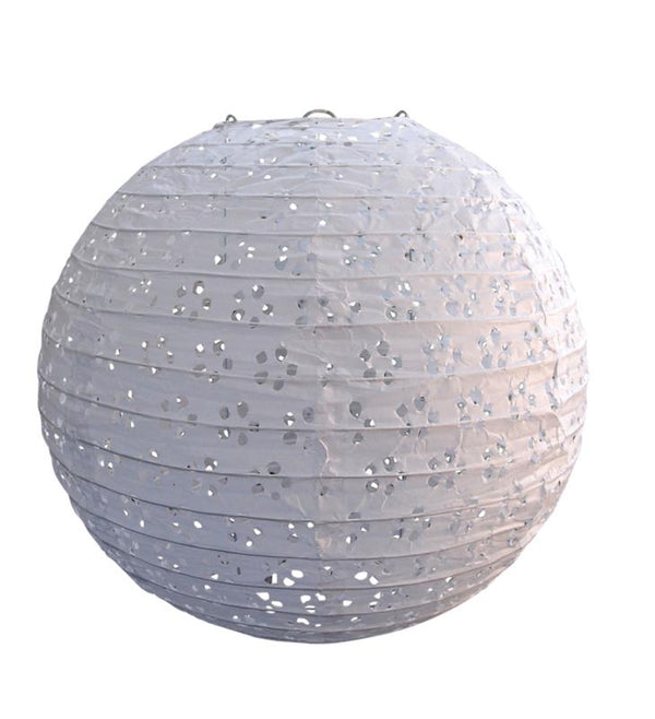 24 White Round Paper Lantern, Even Ribbing, Hanging Decoration