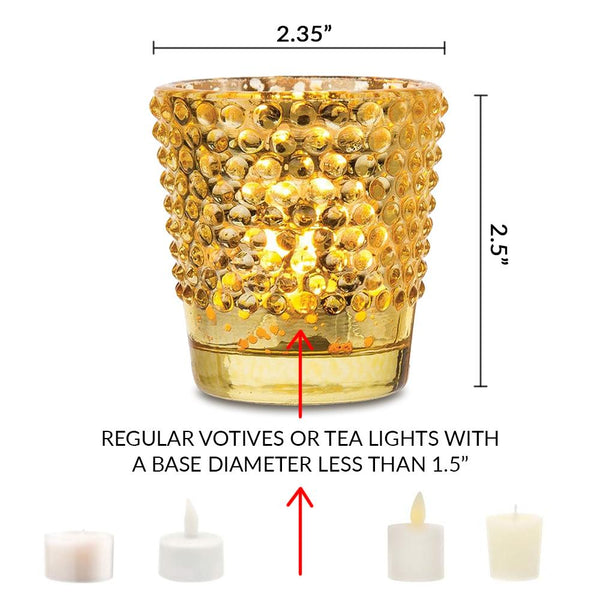 6 Pack | Vintage Mercury Glass Candle Holders (2.5-Inch, Lila Design, Liquid Motif, Gold) - for Use with Tea Lights - for Parties, Weddings and Homes