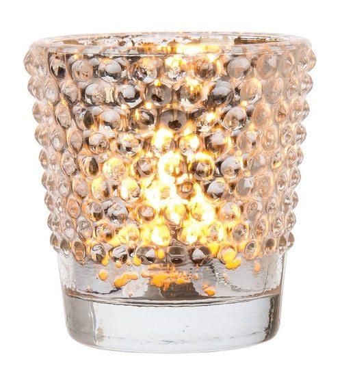 6 Pack | Vintage Mercury Glass Candle Holders (2.5-Inch, Lila Design, Liquid Motif, Gold) - for Use with Tea Lights - for Parties, Weddings and Homes