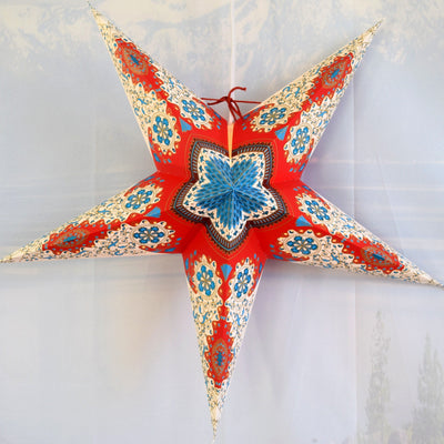 24 Inch Paper Star Lantern, Red White Blue Flare Glitter