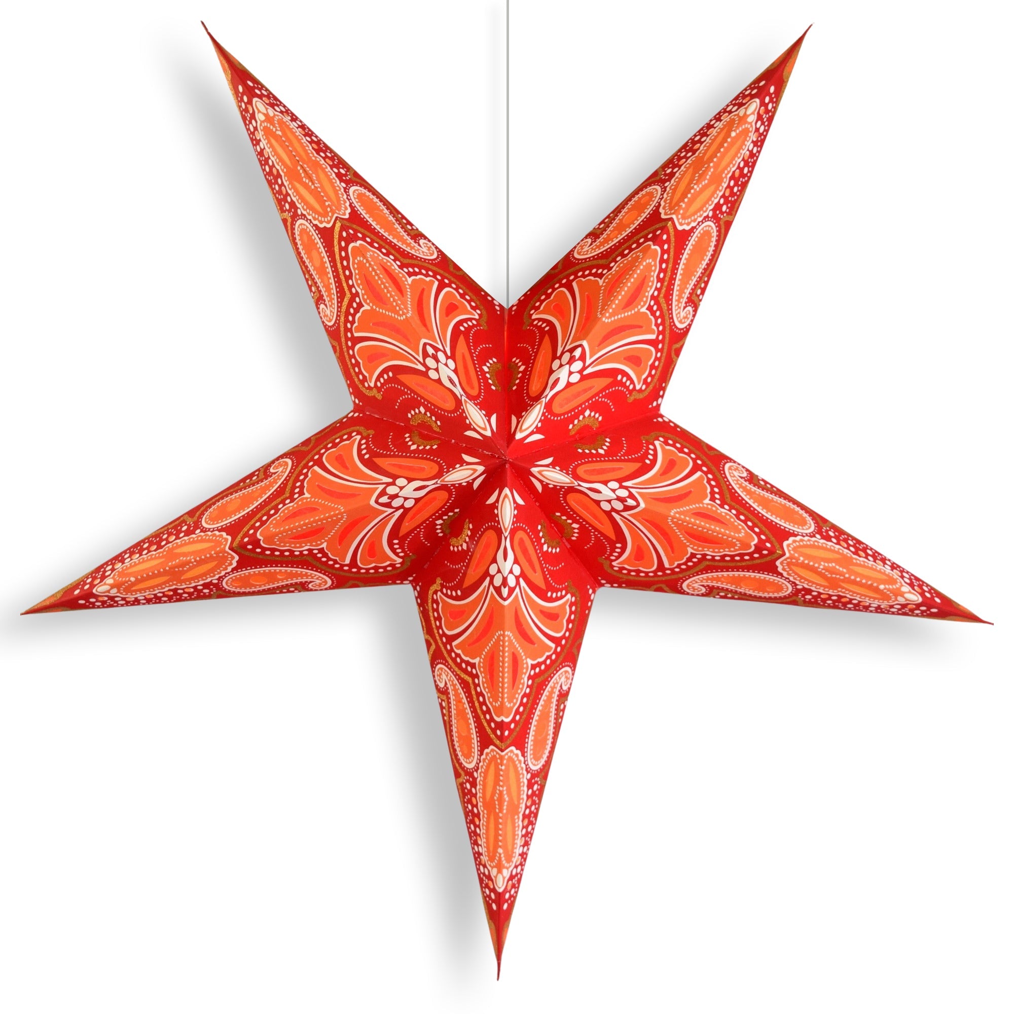 24 Inch Paper Star Lantern, Red Aura Glow Glitter