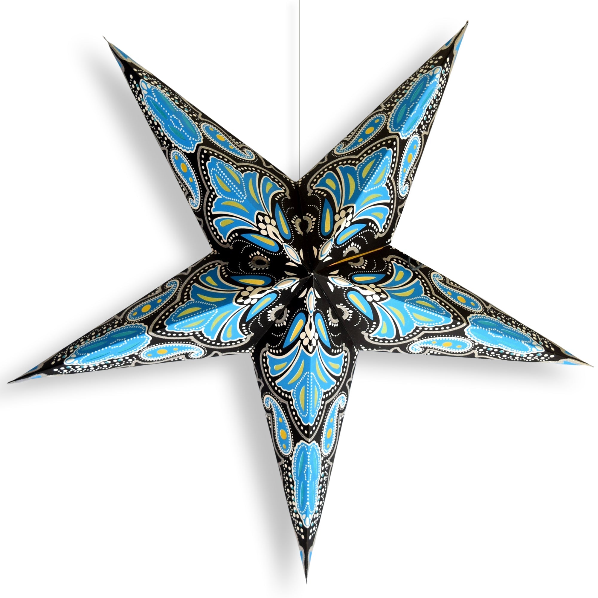 24 Inch Paper Star Lantern, Blue Green Aura Glow Glitter