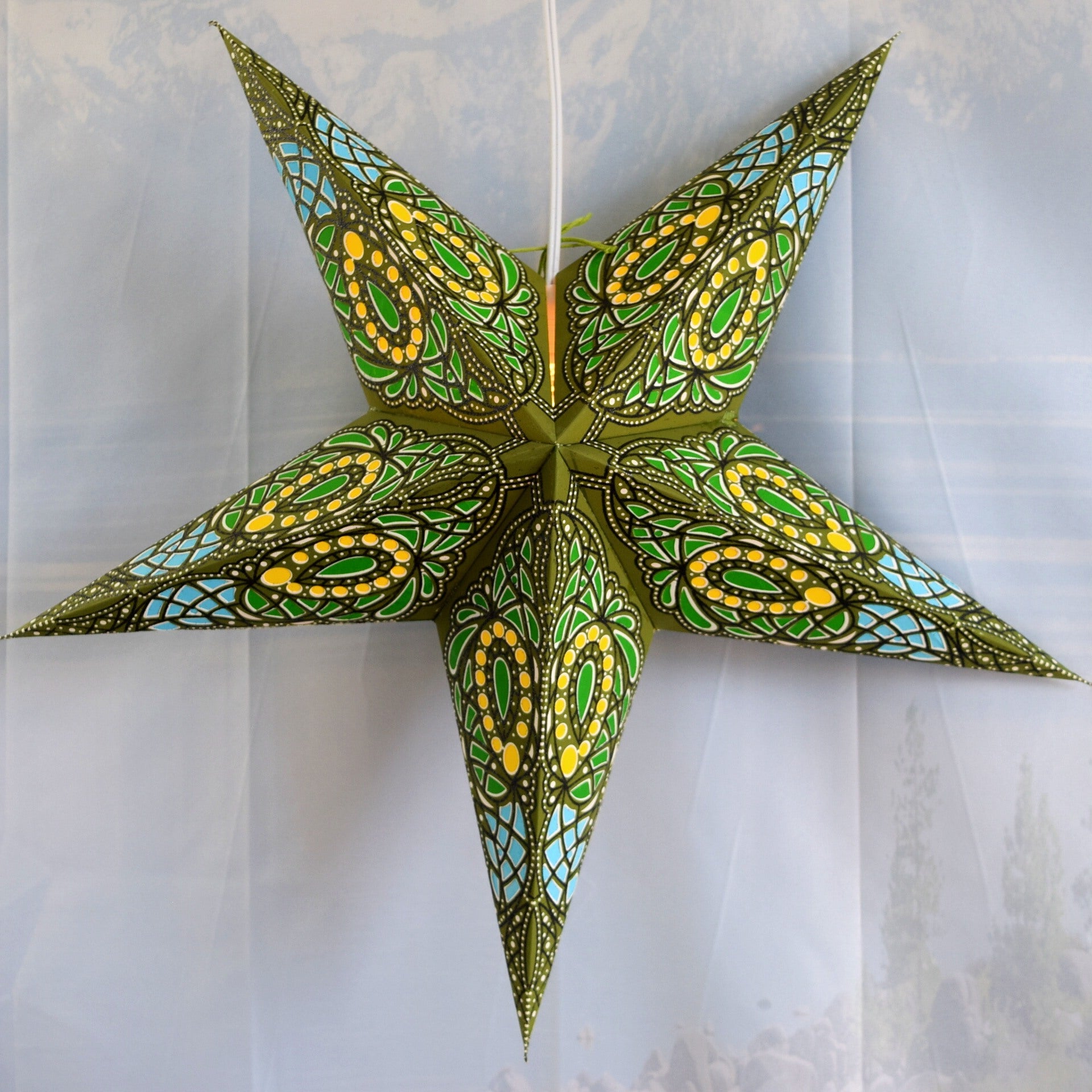 24 Inch Paper Star Lantern, Green Galactic Glitter