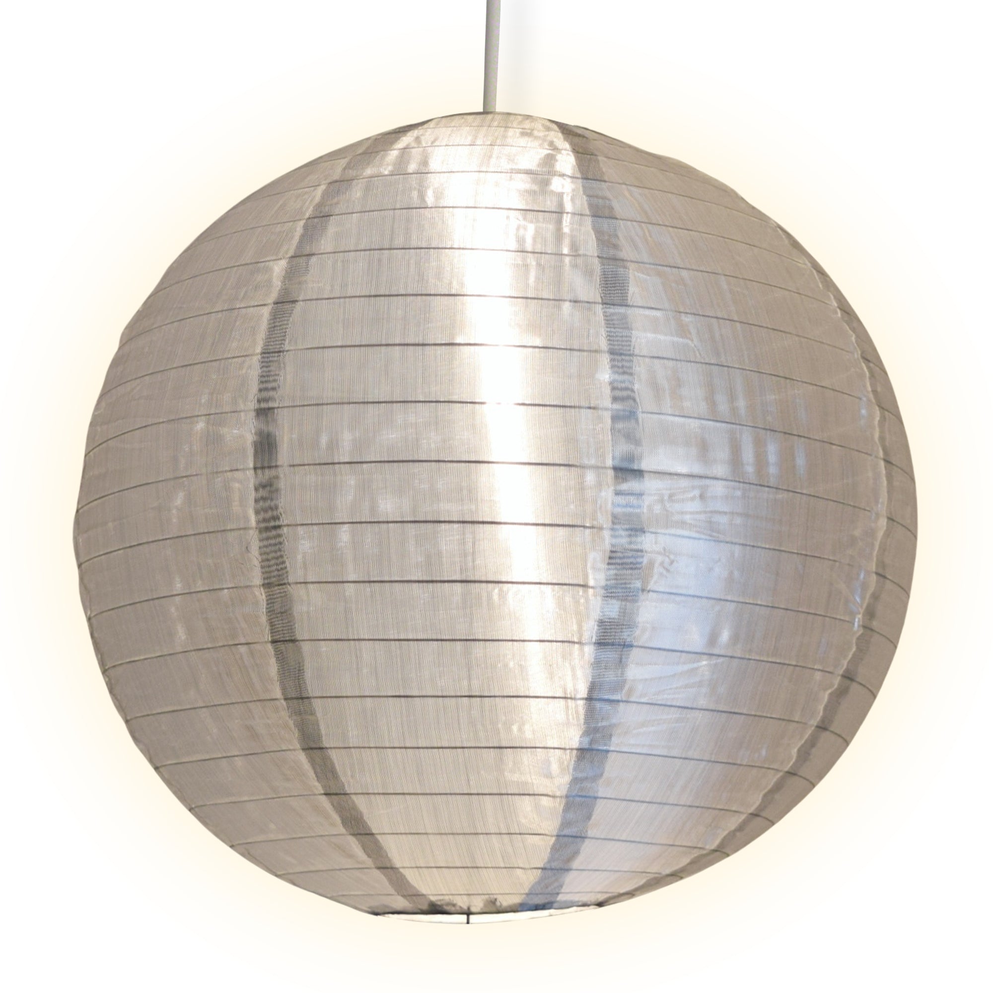 Jumbo 30 Inch Silver Shimmering Nylon Lantern, Even Ribbing, Durable, Hanging