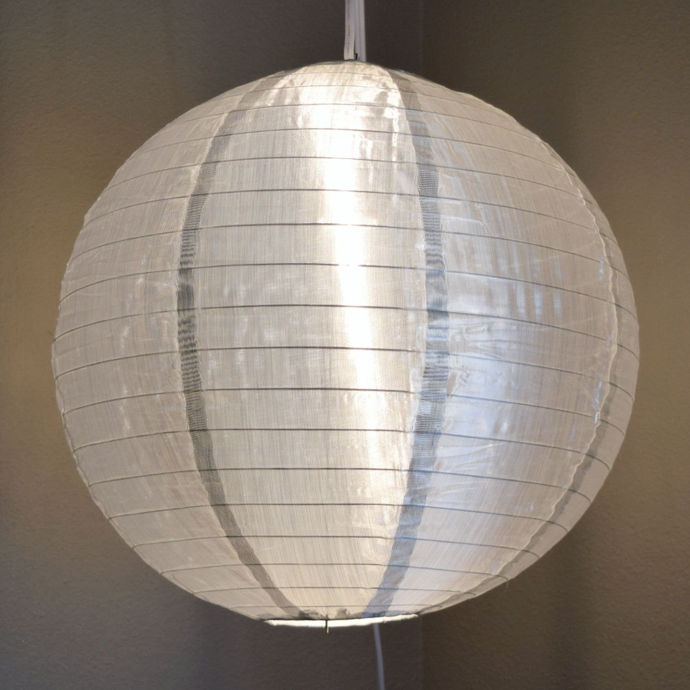 20 Inch Silver Shimmering Nylon Lantern, Even Ribbing, Durable, Hanging