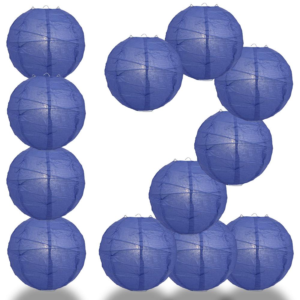 12 PACK | 12"  Dark Blue Crisscross Ribbing, Hanging Paper Lantern Combo Set - AsianImportStore.com - B2B Wholesale Lighting and Decor