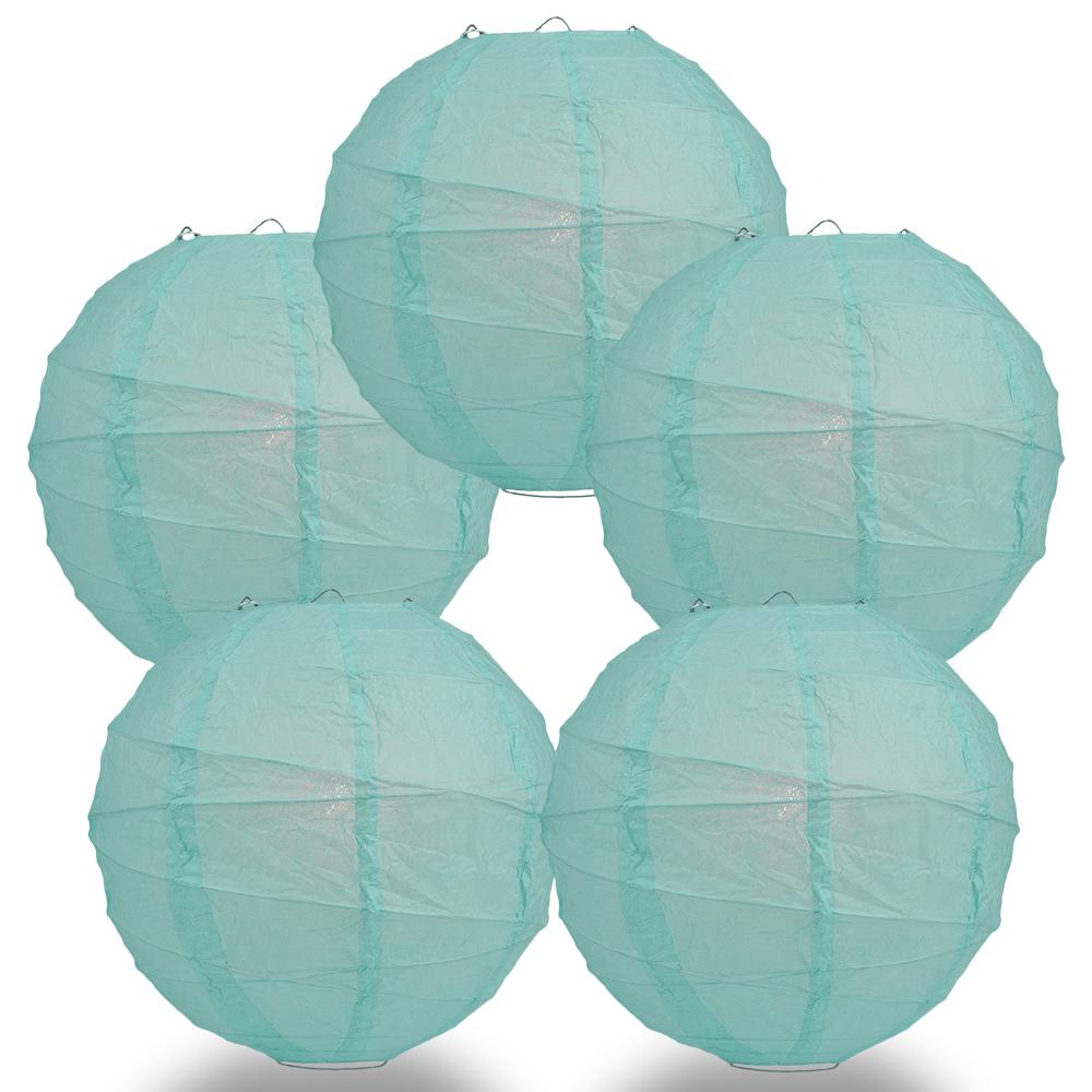 5 PACK | 12"  Water Blue Crisscross Ribbing, Hanging Paper Lanterns - AsianImportStore.com - B2B Wholesale Lighting and Decor