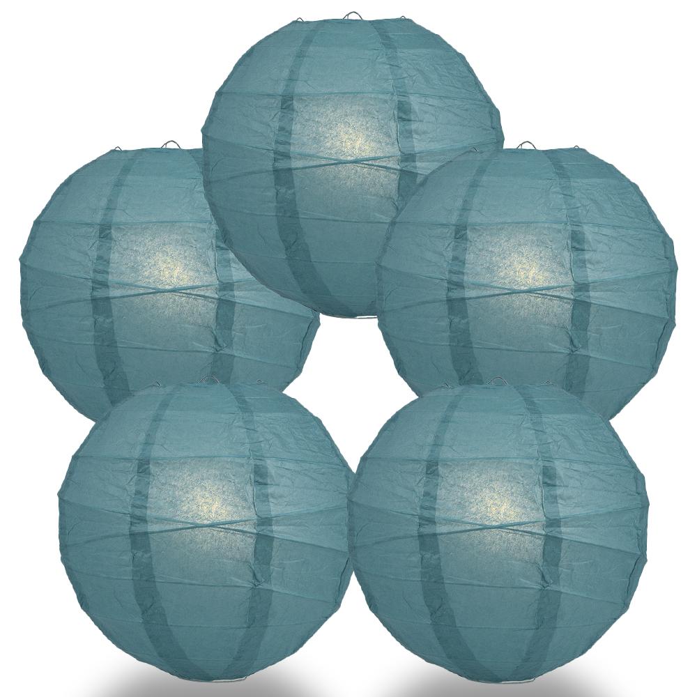 5 PACK | 12"  Tahiti Teal Crisscross Ribbing, Hanging Paper Lanterns - AsianImportStore.com - B2B Wholesale Lighting and Decor