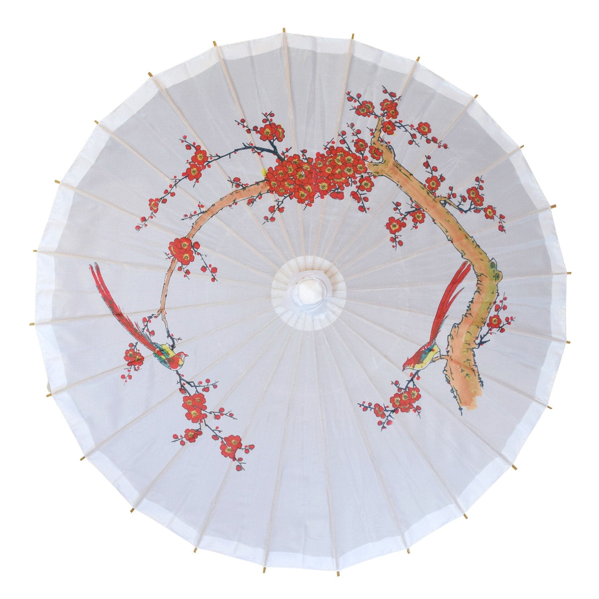 32" Red Bird Cherry Blossom Premium Nylon Parasol Umbrella with Elegant Handle