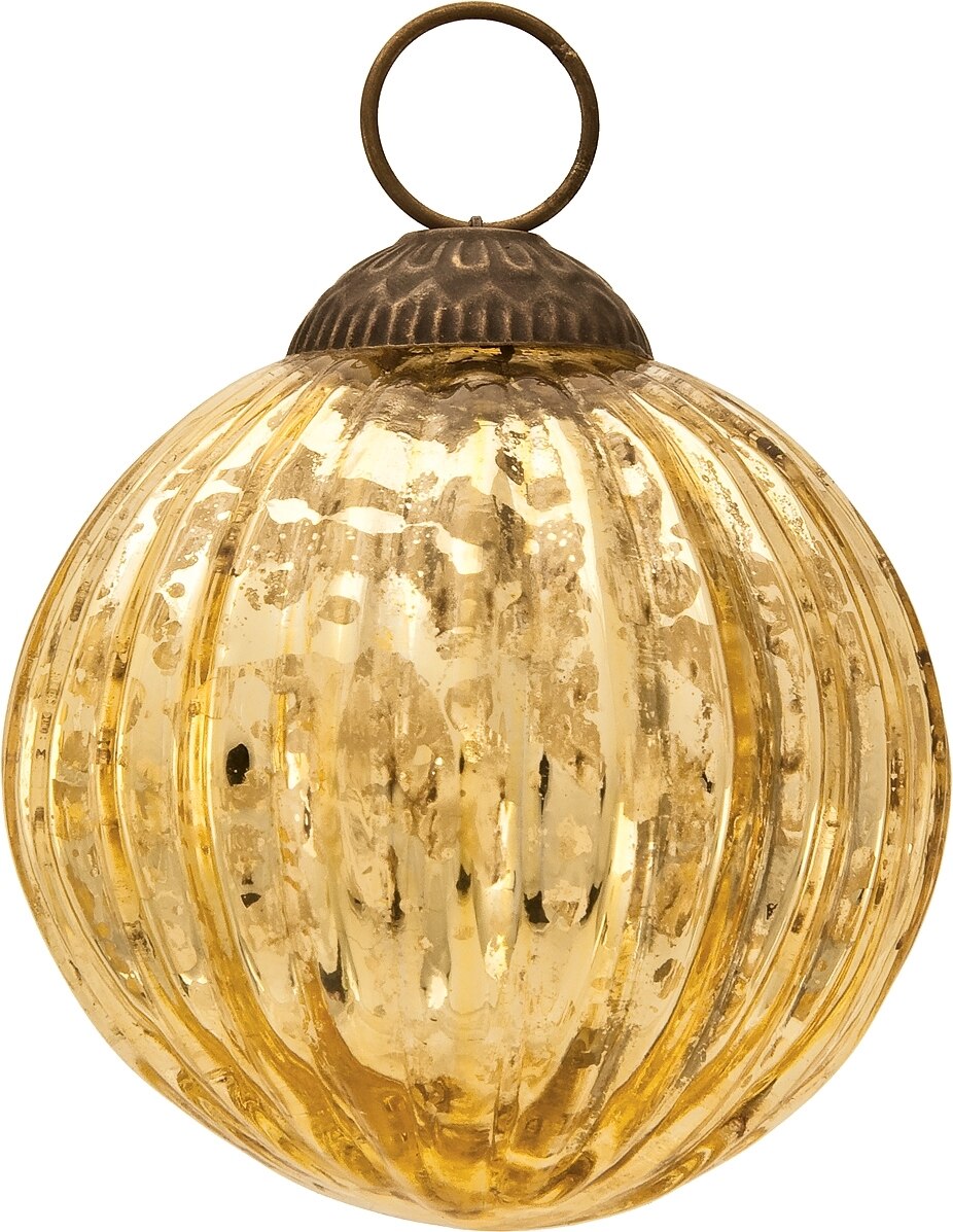 3-Inch Gold Mona Mercury Glass Lined Ball Ornament Christmas Decoration