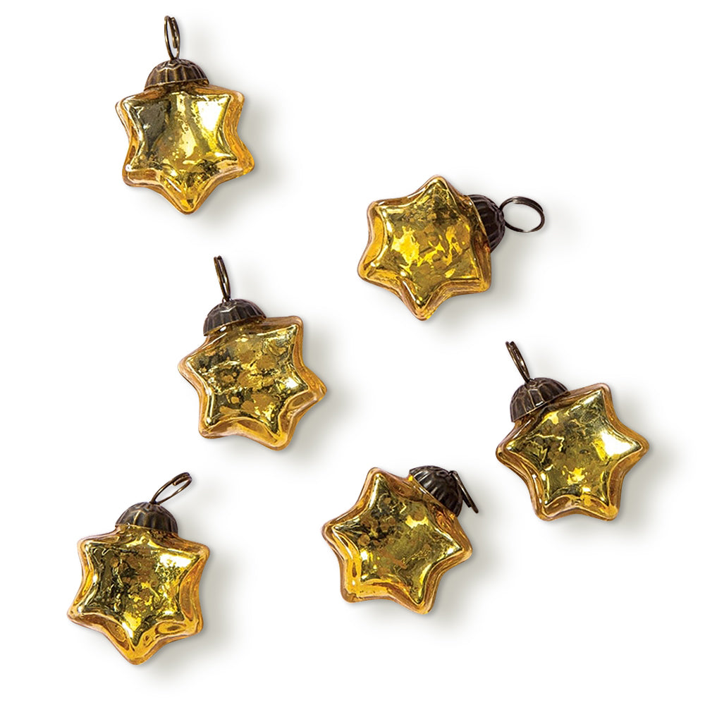 6 Pack | 1.5" Gold Imogen Mercury Glass Star Ornaments Christmas Tree Decoration - AsianImportStore.com - B2B Wholesale Lighting & Décor since 2002.