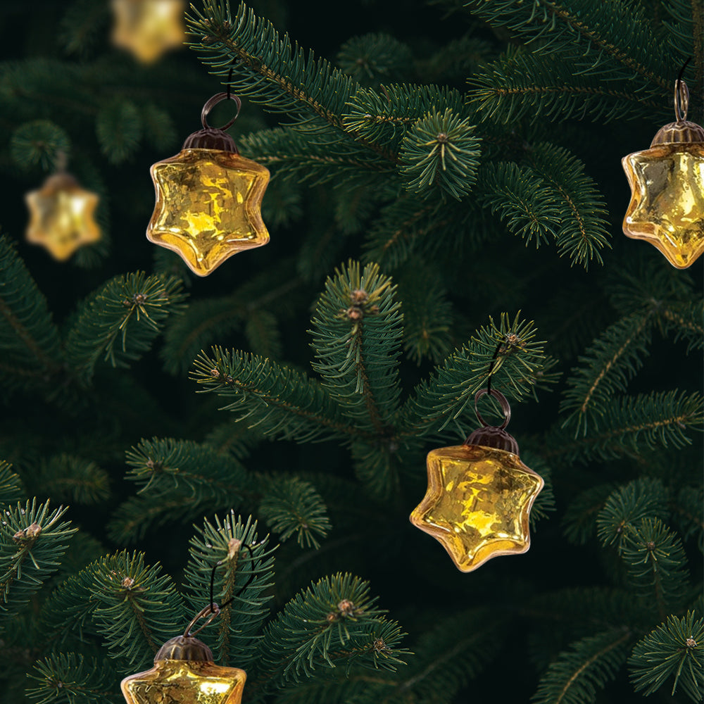 6 Pack | 1.5" Gold Imogen Mercury Glass Star Ornaments Christmas Tree Decoration - AsianImportStore.com - B2B Wholesale Lighting & Décor since 2002.