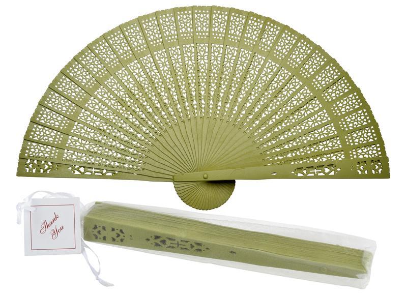 (Discontinued) (100 PACK) 8" Chartreuse Wood Panel Hand Fan w/ Organza Bag for Weddings