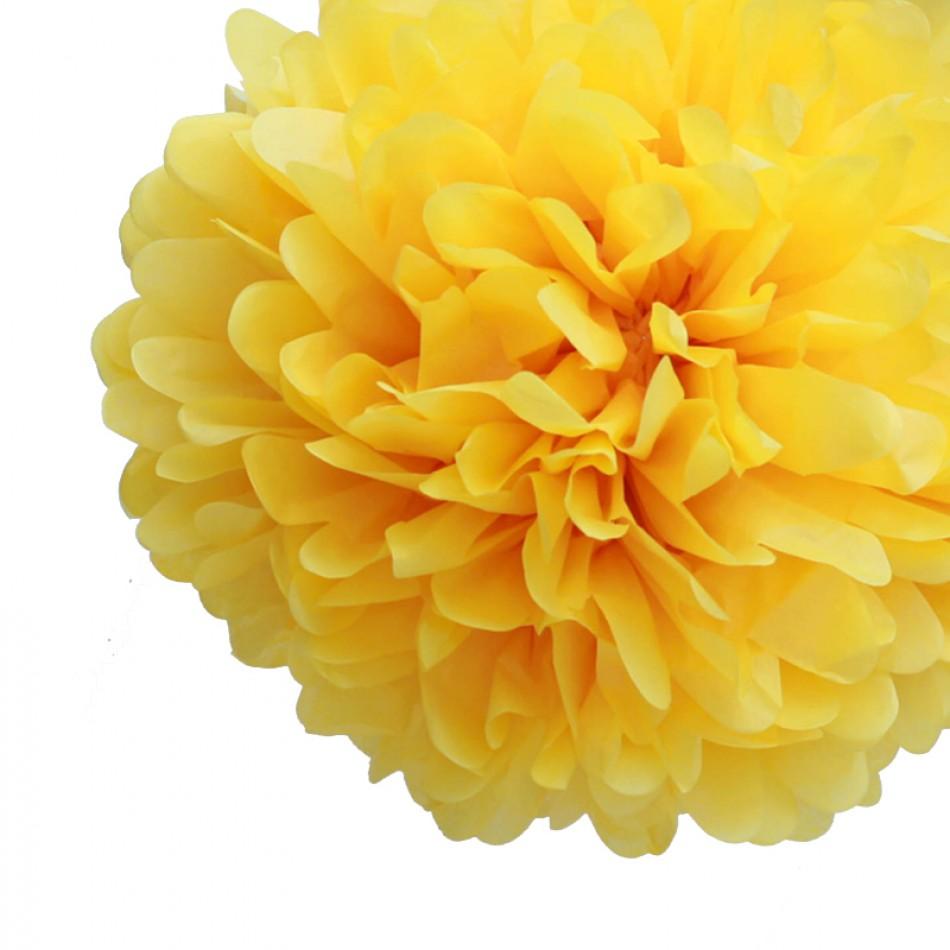 (Discontinued) (100 PACK) EZ-Fluff 8" Yellow Tissue Paper Pom Pom Flowers, Hanging Decorations