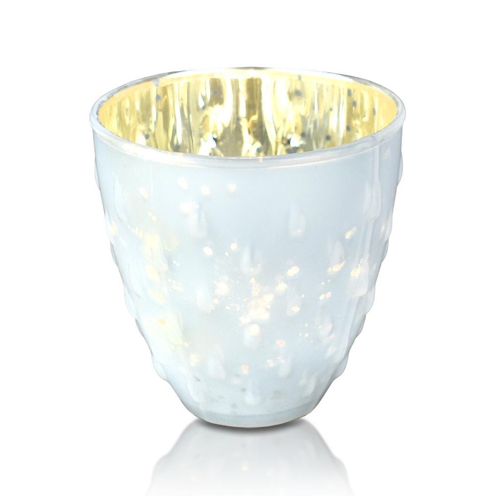 Vintage Mercury Glass Candle Holder (3.25-Inch, Small Deborah Design, Pearl White) - For Use with Tea Lights - Home Decor, Parties and Wedding Decorations - AsianImportStore.com - B2B Wholesale Lighting & Décor since 2002.