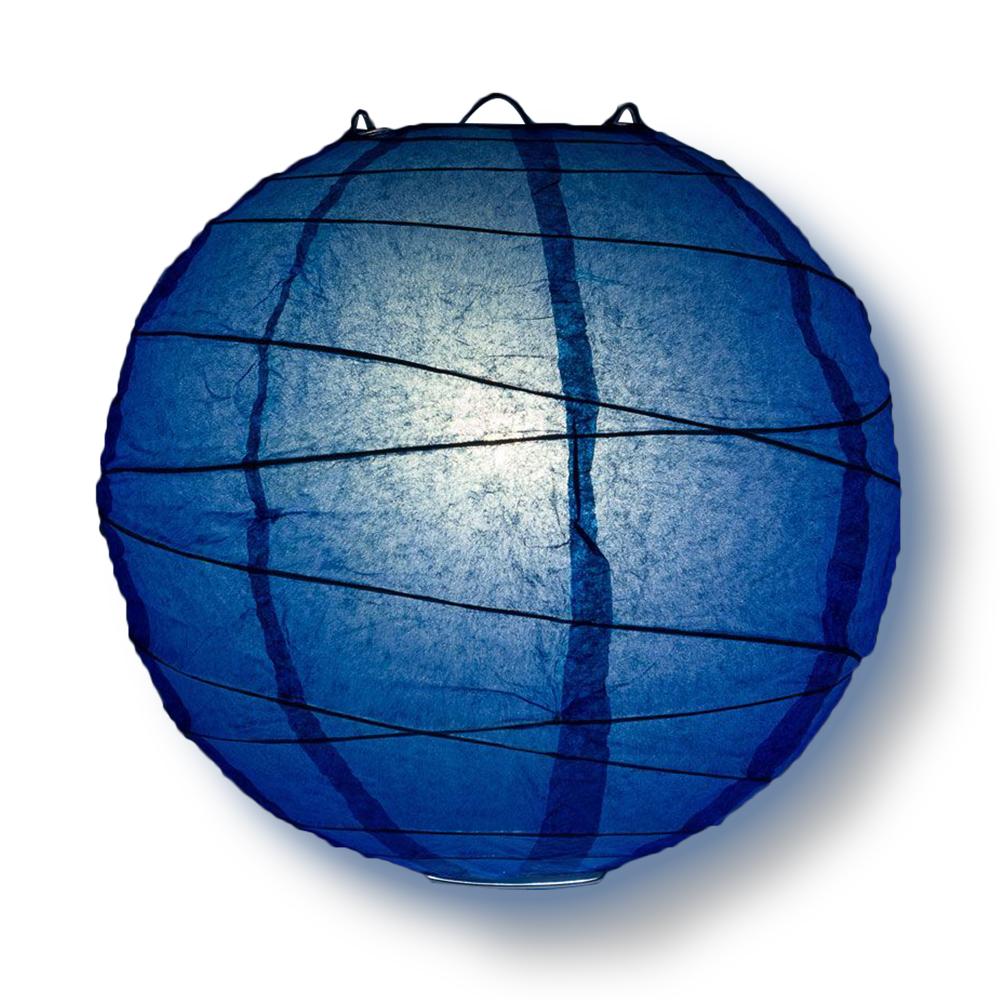 8/12/16" Dark Blue Round Paper Lanterns, Irregular Ribbing (3-Pack Cluster) - AsianImportStore.com - B2B Wholesale Lighting and Decor