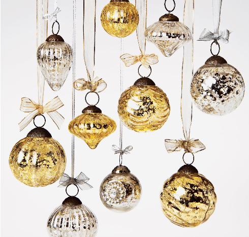 3-Inch Gold Mona Mercury Glass Lined Ball Ornament Christmas Decoration