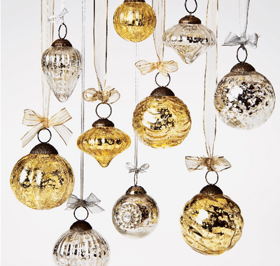 6 Pack | Small Mercury Glass Ornaments (2 to 2.25-inch, Gold, Lucy Design) - Great Gift Idea, Vintage-Style Decorations for Christmas, Special Occasions, Home Decor and Parties - AsianImportStore.com - B2B Wholesale Lighting & Décor since 2002.