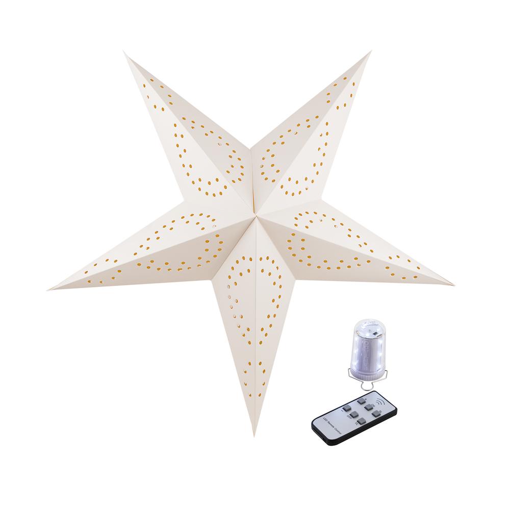 Illuminated White Cut-Out Cordless Lighted Star Lantern, Battery Powered Omni360 Combo Kit - AsianImportStore.com - B2B Wholesale Lighting and Decor