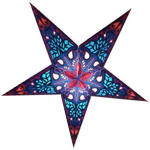 3-PACK + Cord | Blue Crown 24" Illuminated Paper Star Lanterns and Lamp Cord Hanging Decorations - AsianImportStore.com - B2B Wholesale Lighting and Decor