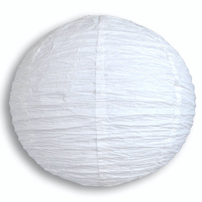 14" White Round Crepe Paper Lantern, Even Ribbing, Chinese Hanging Wedding & Party Decoration