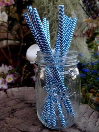 (Discontinued) (108 PACK) Dark Blue Chevron Patterned Party Paper Straws