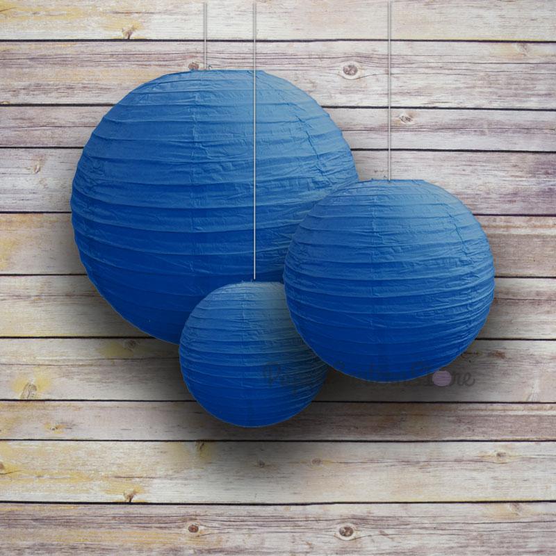 8/12/16" Dark Blue Round Paper Lanterns, Even Ribbing (3-Pack Cluster) - AsianImportStore.com - B2B Wholesale Lighting and Decor