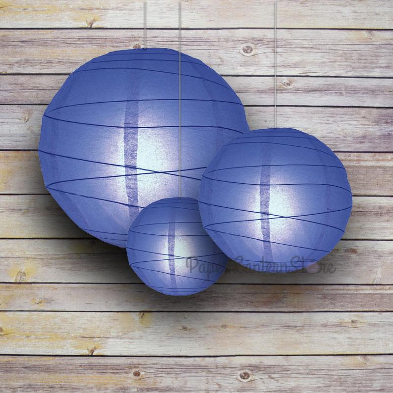 8/12/16" Dark Blue Round Paper Lanterns, Irregular Ribbing (3-Pack Cluster) - AsianImportStore.com - B2B Wholesale Lighting and Decor