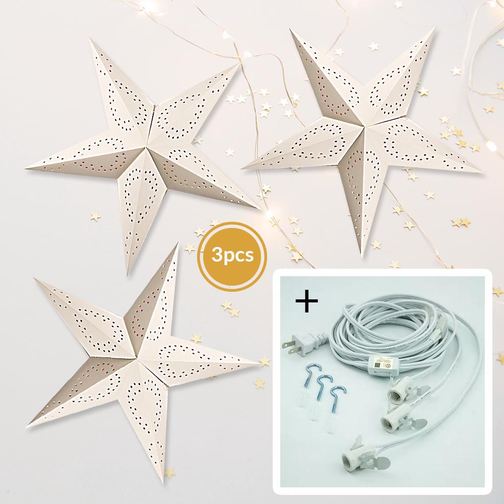3-PACK + Cord | Peace 26" Illuminated Paper Star Lanterns and Lamp Cord Hanging Decorations - AsianImportStore.com - B2B Wholesale Lighting and Decor