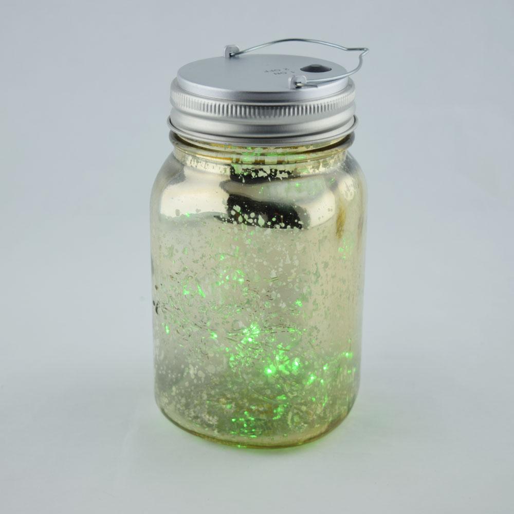  Fantado Regular Mouth Gold Mercury Glass Mason Jar Light w/ Hanging Green Fairy LED Kit - AsianImportStore.com - B2B Wholesale Lighting and Decor