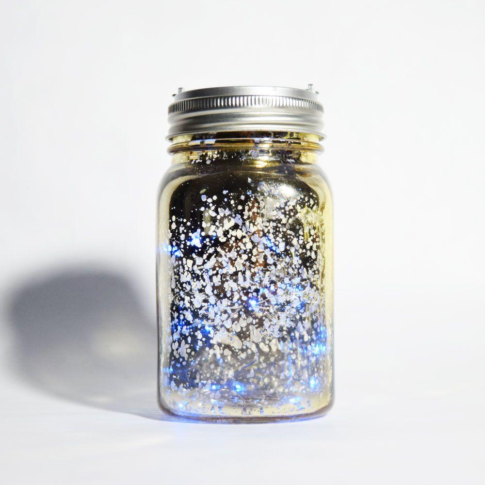  BULK PACK (6) Fantado Wide Mouth Gold Mercury Glass Mason Jar Lights w/ Hanging Blue Fairy LED Kit - AsianImportStore.com - B2B Wholesale Lighting and Decor