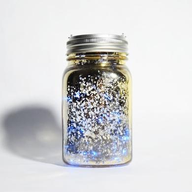  Fantado Wide Mouth Gold Mercury Glass Mason Jar w/ Hanging Blue LED Fairy Light Kit (Battery Powered) - AsianImportStore.com - B2B Wholesale Lighting and Decor