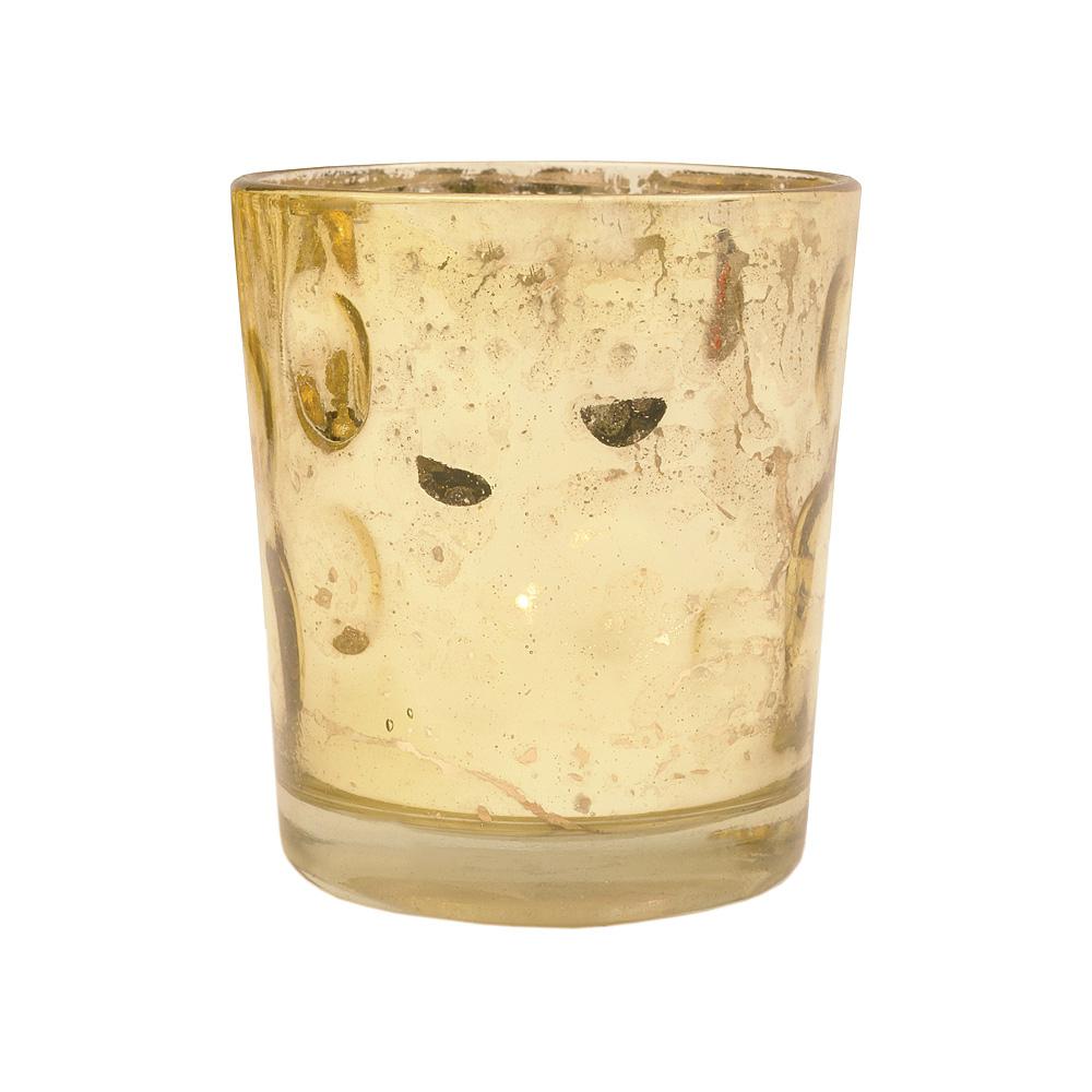 24 Pack | Vintage Mercury Glass Candle Holders (3-Inch, Tess Design, Gold) - for use with Tea Lights - for Home Décor, Parties and Wedding Decorations - AsianImportStore.com - B2B Wholesale Lighting and Decor