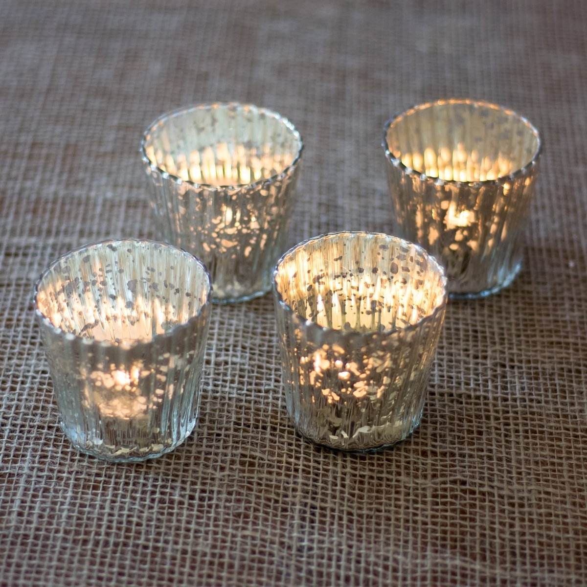 24 Pack | Vintage Mercury Glass Candle Holders (3-Inch, Caroline Design, Vertical Motif, Silver) - For use with Tea Lights - Home Decor, Parties and Wedding Decorations - AsianImportStore.com - B2B Wholesale Lighting and Decor