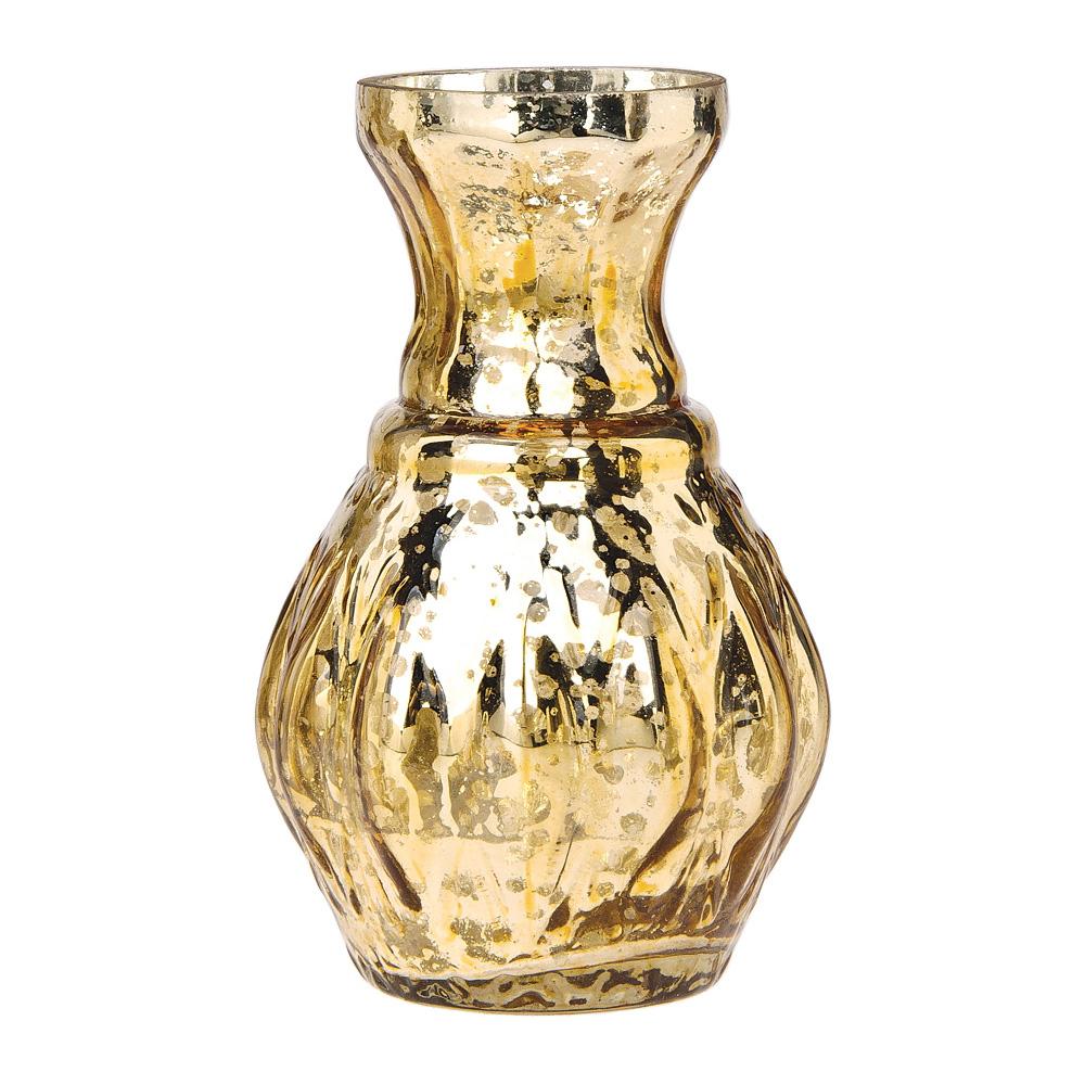 4 Pack | Vintage Mercury Glass Vase (4-Inch, Bernadette Mini Ribbed Design, Gold) - Decorative Flower Vase - For Home Decor and Wedding Centerpieces - AsianImportStore.com - B2B Wholesale Lighting and Decor