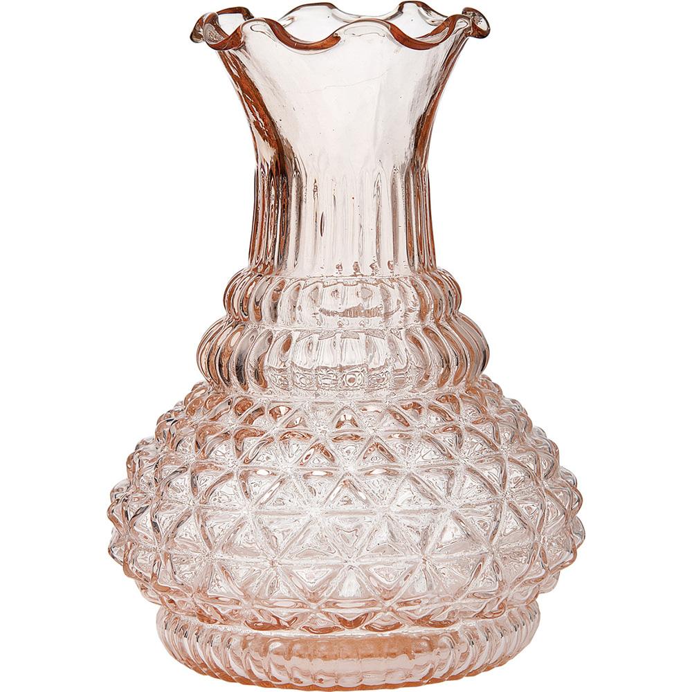 (Discontinued) Vintage Glass Vase - 5.75-in Sophia Ruffled Genie Design,  Vintage Pink - Home Decor Flower Vase - Decorative Dining Table Centerpiece