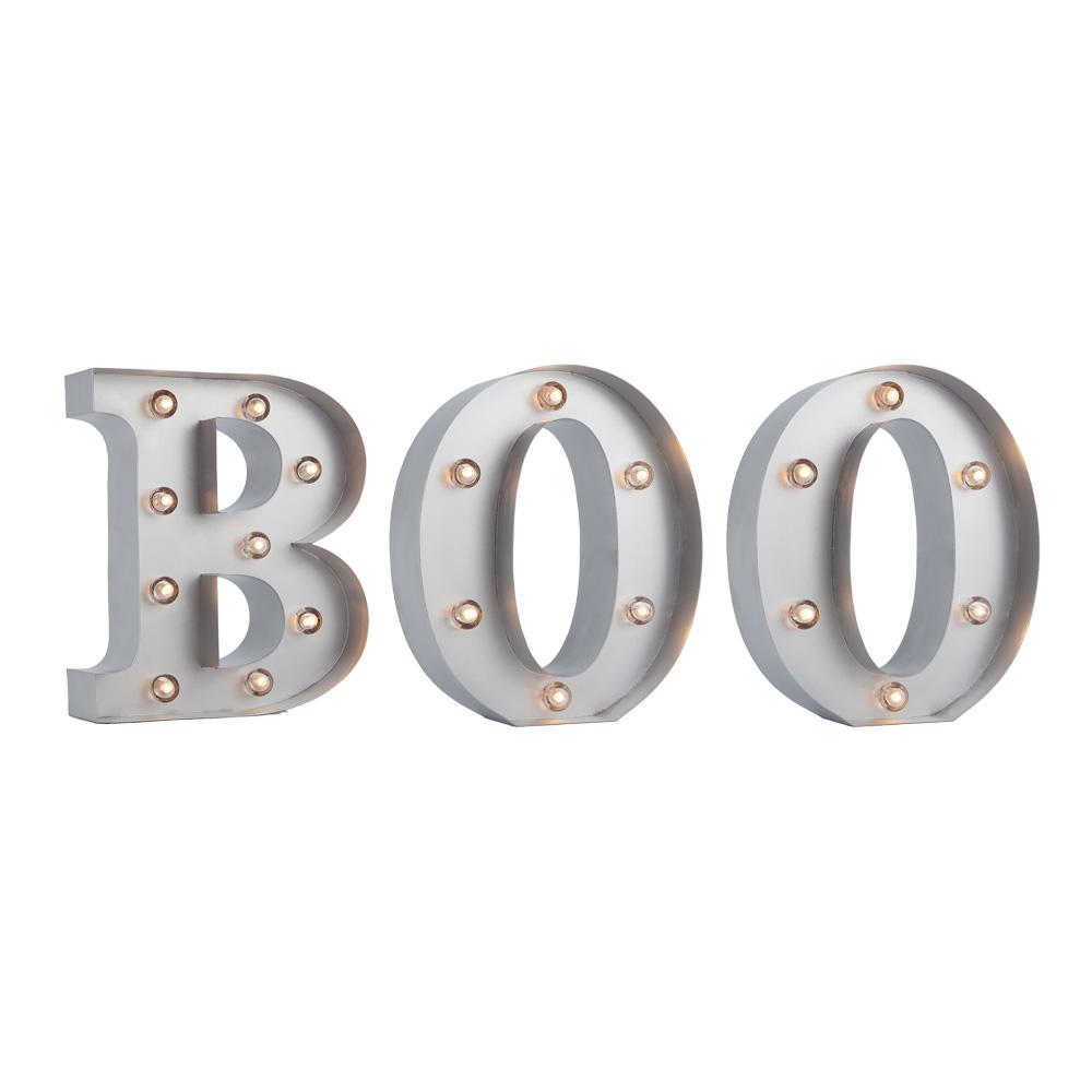 Silver Marquee Light 'Boo' Halloween LED Metal Sign (8 Inch, Battery Operated w/ Timer) - AsianImportStore.com - B2B Wholesale Lighting and Decor