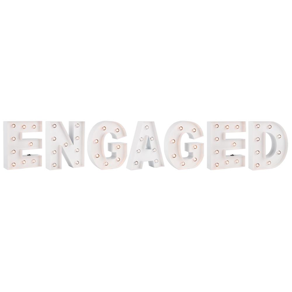 White Marquee Light Word 'Engaged' LED Metal Sign (8 Inch, Battery Operated w/ Timer) - AsianImportStore.com - B2B Wholesale Lighting and Decor