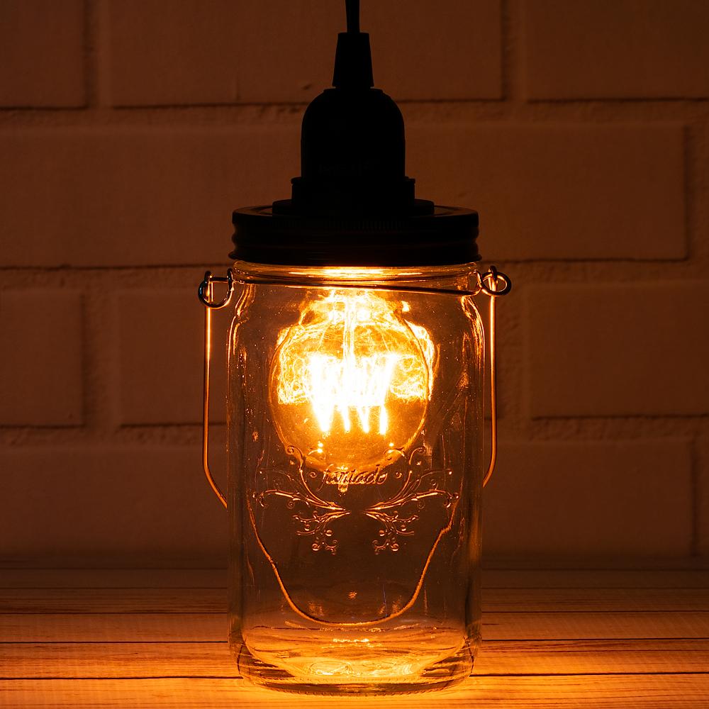 Fantado Mason Jar Pendant Light Kit, Wide Mouth, Black Cord, 15FT - AsianImportStore.com - B2B Wholesale Lighting and Decor