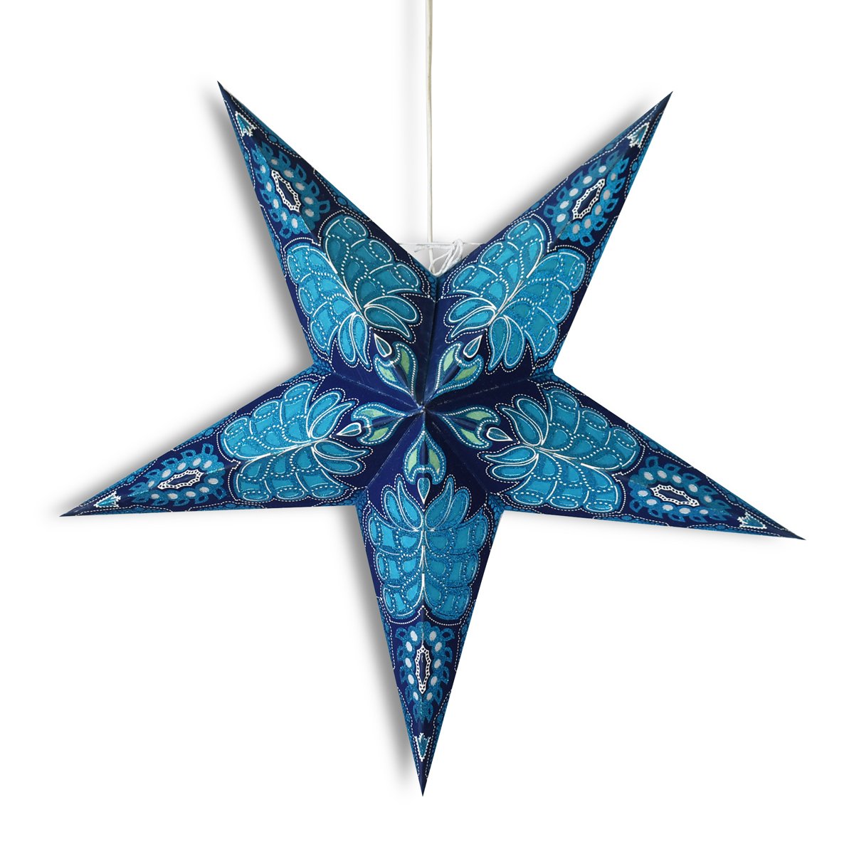 3-PACK + Cord | Blue Monarch Glitter 24" Illuminated Paper Star Lanterns and Lamp Cord Hanging Decorations - AsianImportStore.com - B2B Wholesale Lighting and Decor