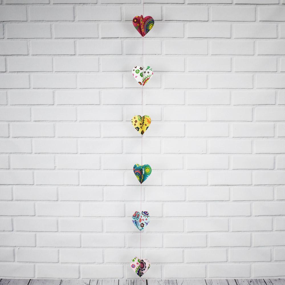 (Discontinued) (20 PACK) Multi-Patterned 3D Heart Hanging Vertical Garland (3.3 Feet)