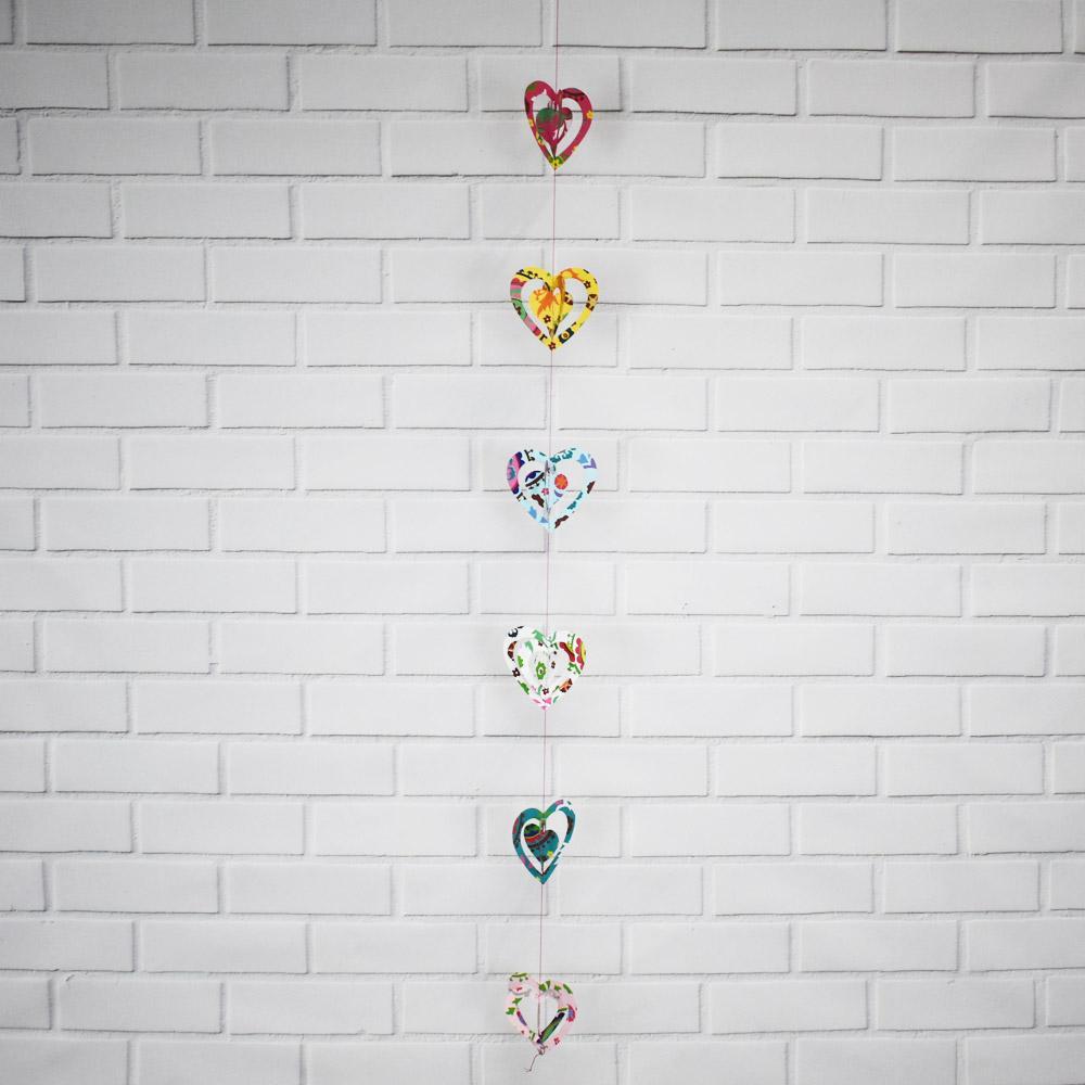 (Discontinued) (20 PACK) Multi-Patterned 3D Spinning Heart Hanging Vertical Garland (3.3 Feet)