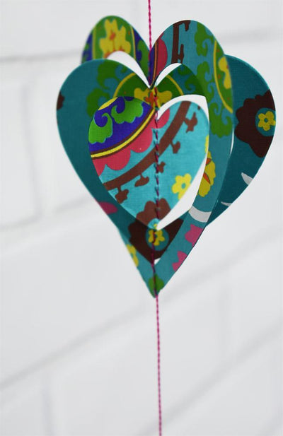 (Discontinued) (20 PACK) Multi-Patterned 3D Spinning Heart Hanging Vertical Garland (3.3 Feet)