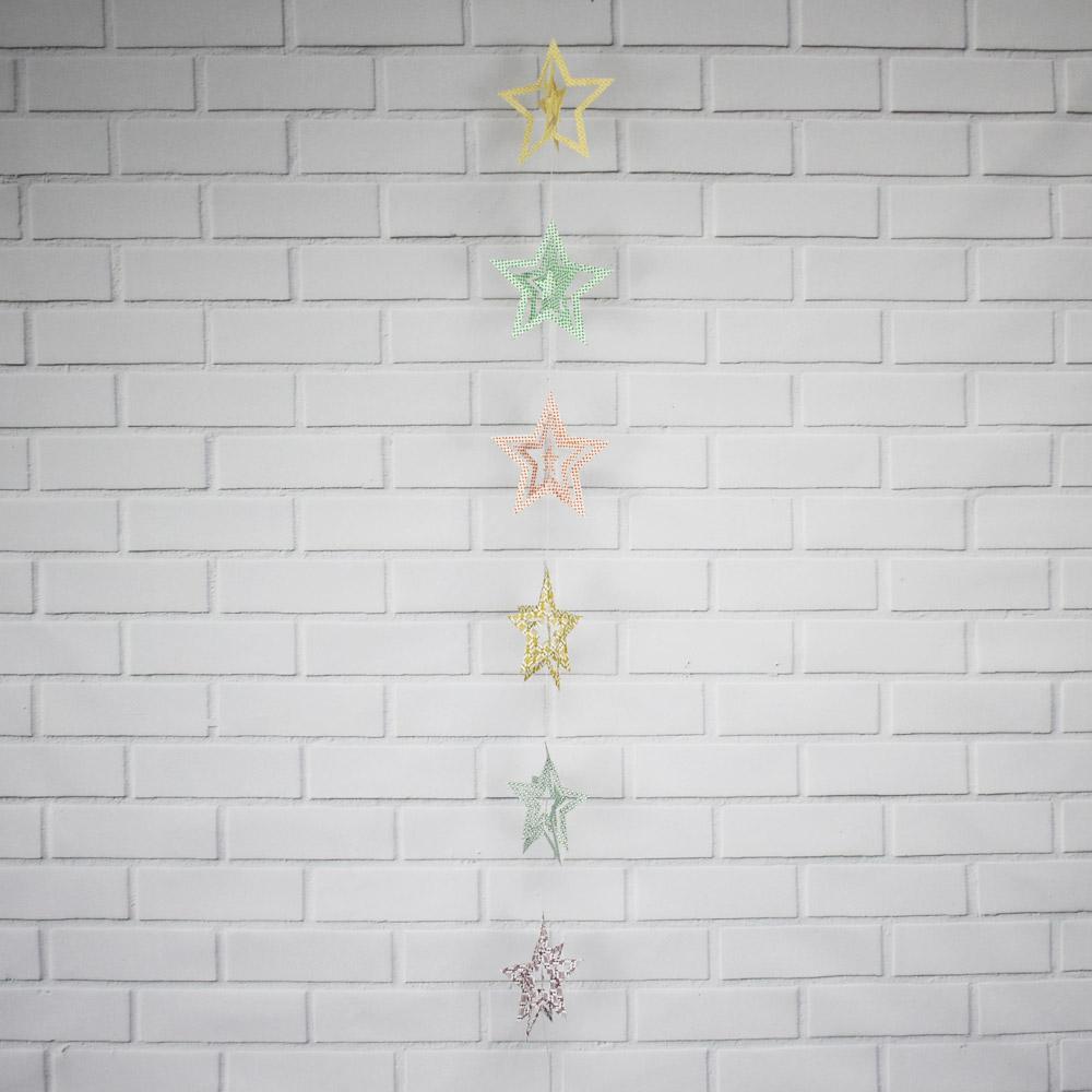 BLOWOUT (20 PACK) Multi-Patterned 3D Star Hanging Vertical Garland (3.3 Feet)