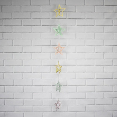 BLOWOUT (20 PACK) Multi-Patterned 3D Star Hanging Vertical Garland (3.3 Feet)