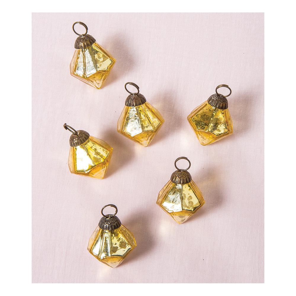 6 Pack | Mercury Glass Mini Ornaments (1.75-inch, Gold, Elizabeth Design) - Great Gift Idea, Vintage-Style Decorations for Christmas, Special Occasions, Home Decor and Parties