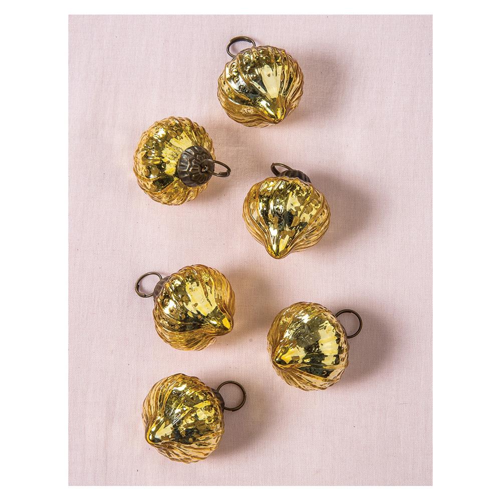 6 Pack | Mercury Glass Mini Ornaments (1.5-inch, Gold, Tania Design) - Great Gift Idea, Vintage-Style Decorations for Christmas and Home Decor