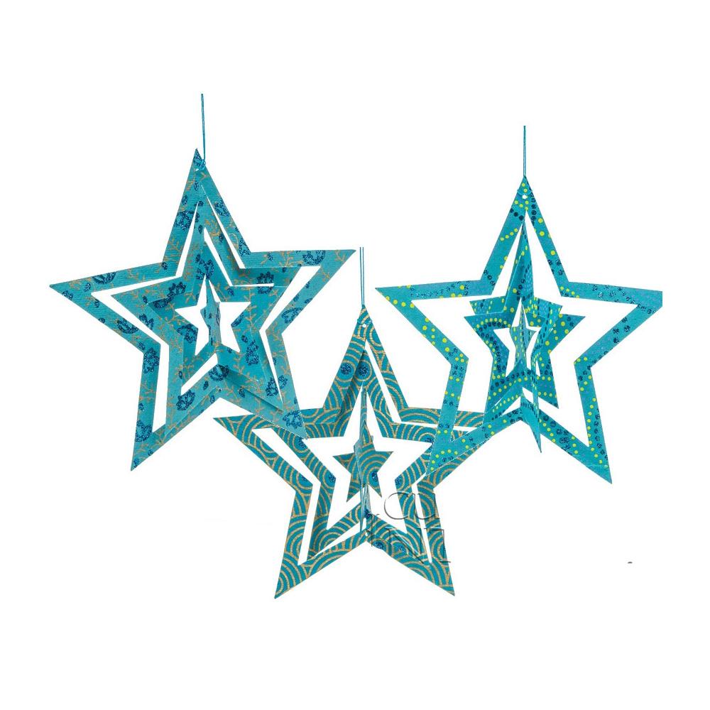 3 PACK | Star Origami Paper Ornaments (5.25-Inch, Turquoise Blue) - AsianImportStore.com - B2B Wholesale Lighting and Decor