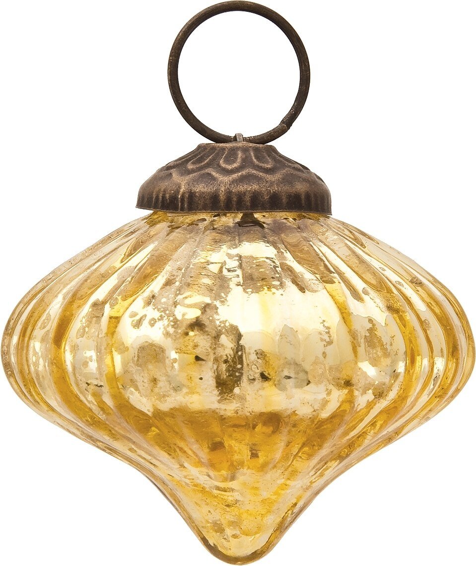 6 Pack | Small Mercury Glass Ornaments (2 to 2.25-inch, Gold, Lucy Design) - Great Gift Idea, Vintage-Style Decorations for Christmas, Special Occasions, Home Decor and Parties - AsianImportStore.com - B2B Wholesale Lighting & Décor since 2002.